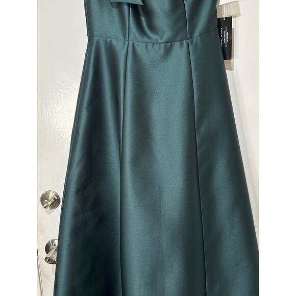Alfred Sung One-Shoulder w/ Bow Gown Dress Evergreen Satin Size 6 R NWT Elegant - Picture 7 of 16
